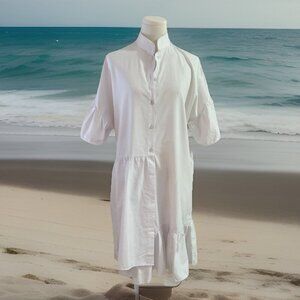 Costello Button Front Mini Dress Swim Cover Up Free Size White Lightweight Beach